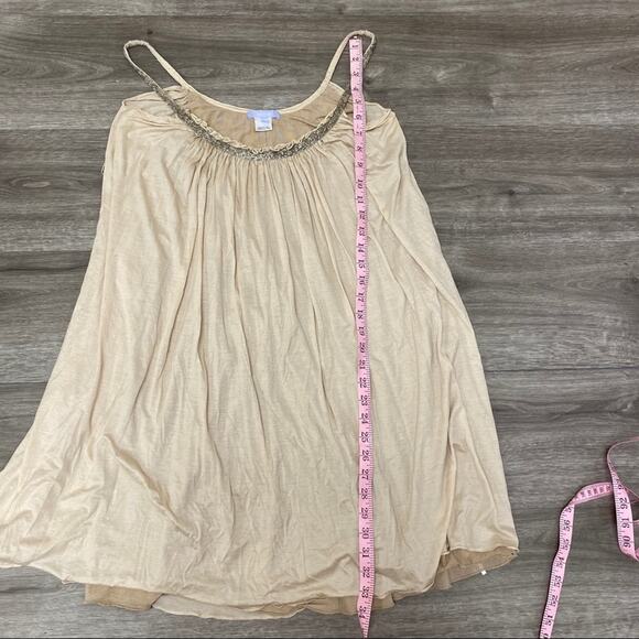 Vera Wang Beaded Flowy Pleated Dress Tan 2 - Picture 6 of 6